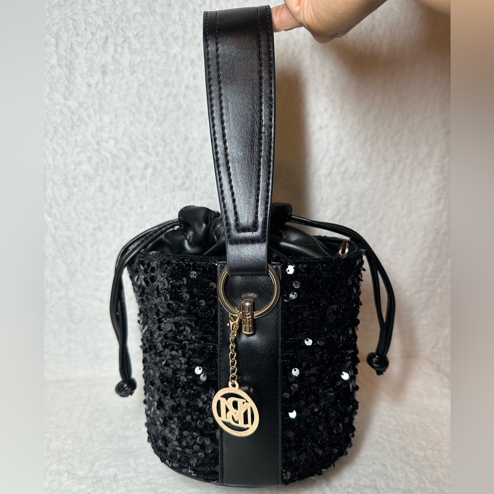 BADGLEY MISCHKA Black Sequin Bucket Bag Small (MINI) Size New Sealed